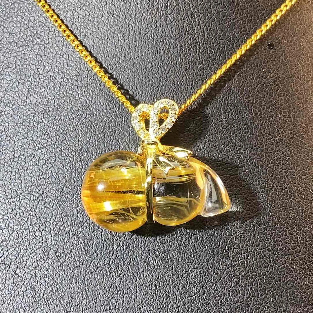 银S925镶嵌水晶颈饰天然透体板钛晶葫芦吊坠