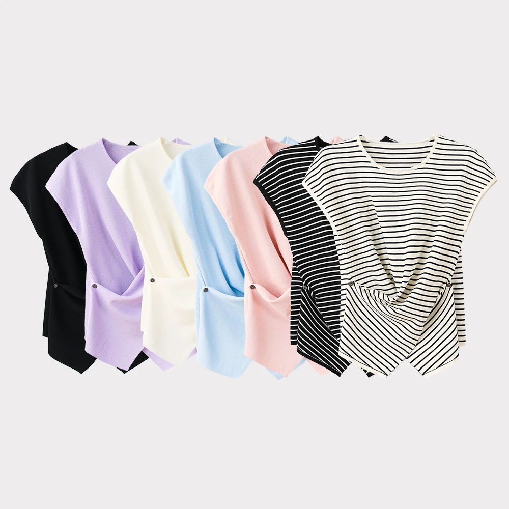 【素澜】韩系新款设计感交叉侧扣收腰针织舒适透气坎肩上衣女