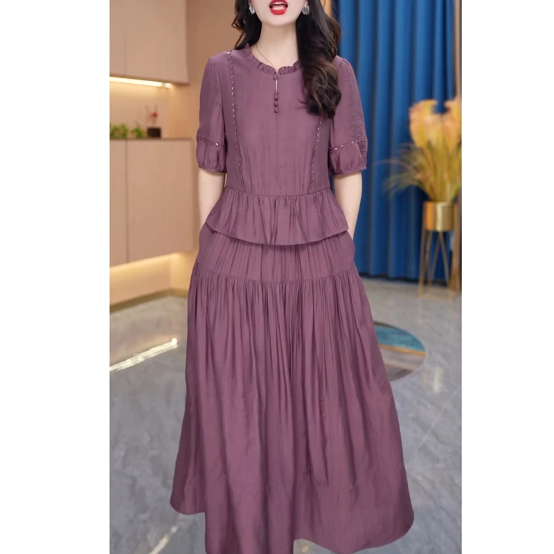 气质假两件连衣裙女夏季2025新款遮肚减龄爆款穿搭通勤风中长裙子