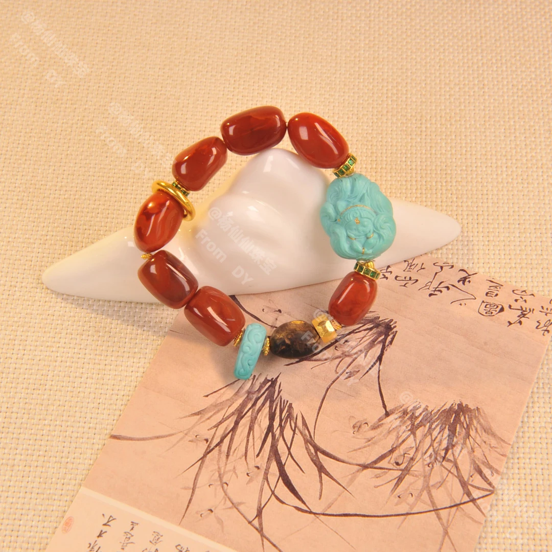 【杨仙仙珠宝】18K厚金镶嵌南红（文莱留疤）多宝手串-A4299