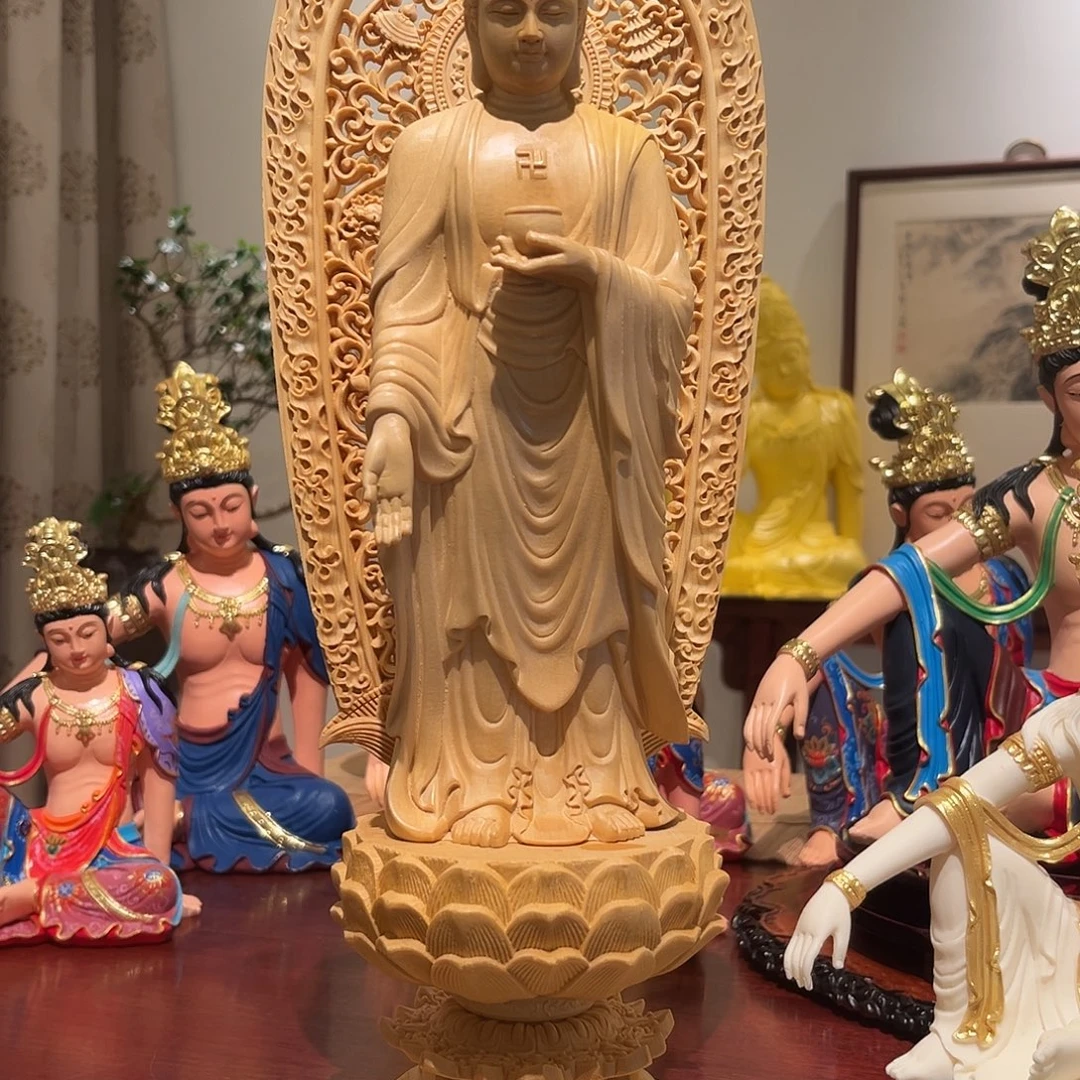 桧木释迦牟尼雕刻摆件43