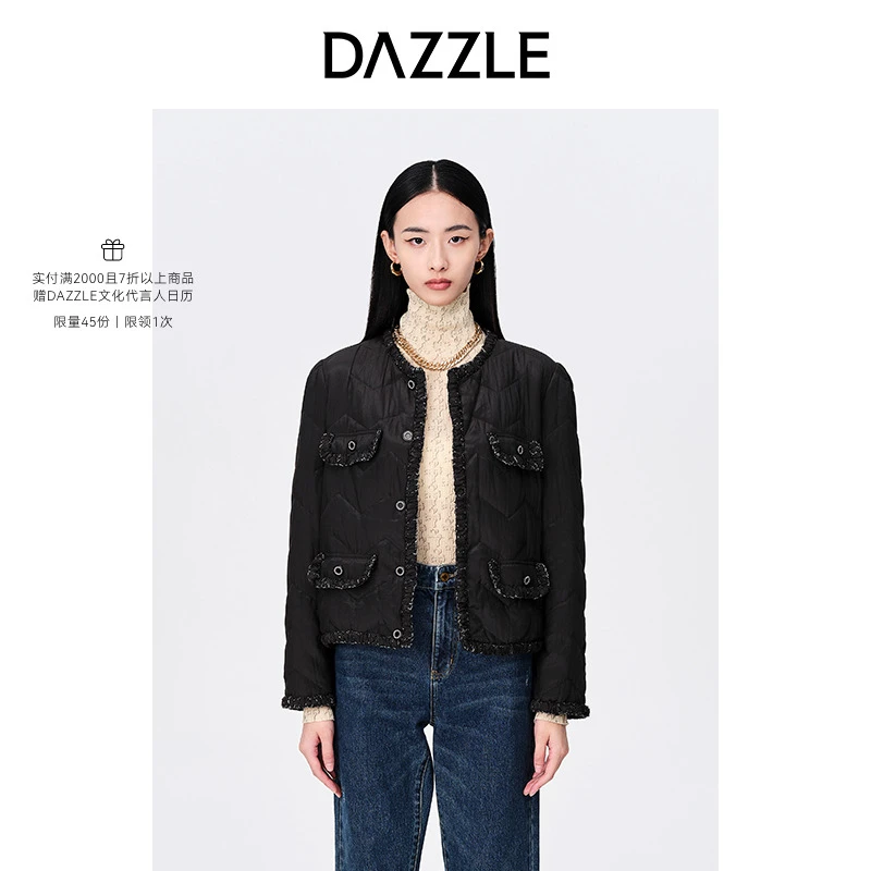 DAZZLE地素复古小香风夹棉绗缝棉服外套女2E4H216