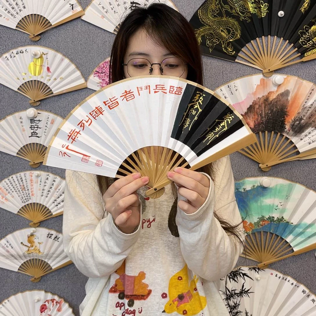 书法6寸玉竹-纯手绘-文玩扇骨（默认粘好）