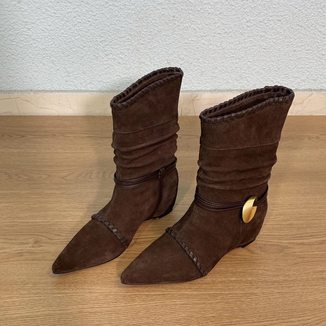 5.5cm  短靴2025年新款牛反皮~气质时尚百搭波西米亚短筒靴女秋冬