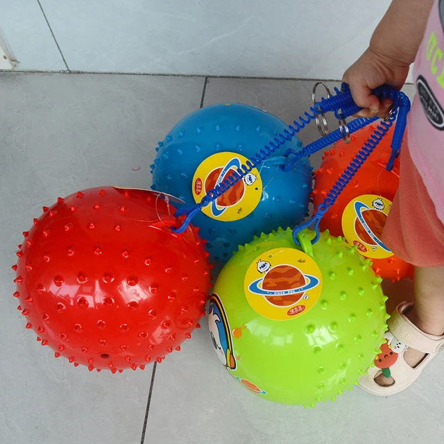 幼儿园带绳子按摩球儿童拍拍吊环西瓜球宝宝弹簧链子足球充气玩具