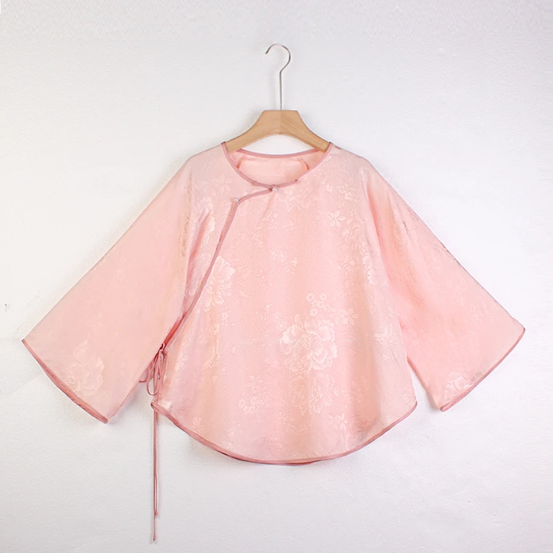 【珊瑚海】复古新中式桑蚕丝后插肩中式风倒大袖提花女士上衣