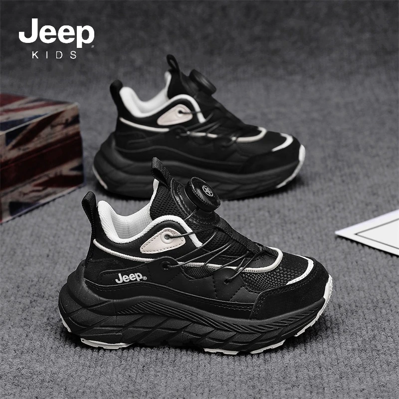 【断码清仓】jeep儿童黑色运动鞋防滑男童跑步鞋秋冬款女童老爹鞋子