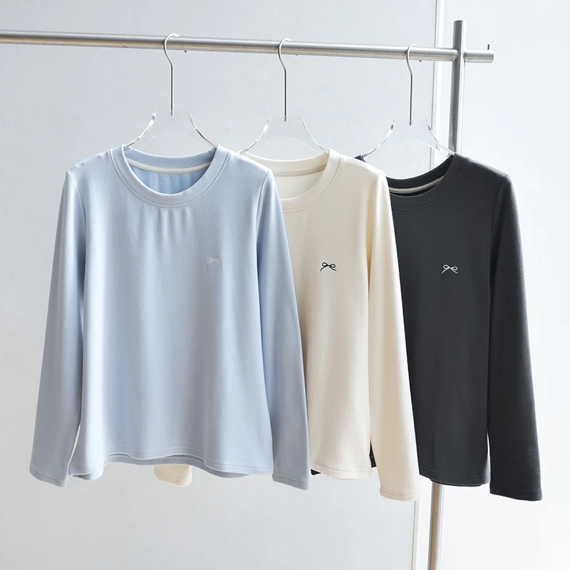 【朵儿studio】“蝴蝶刺绣”双面绒！圆领打底衫T恤 D601