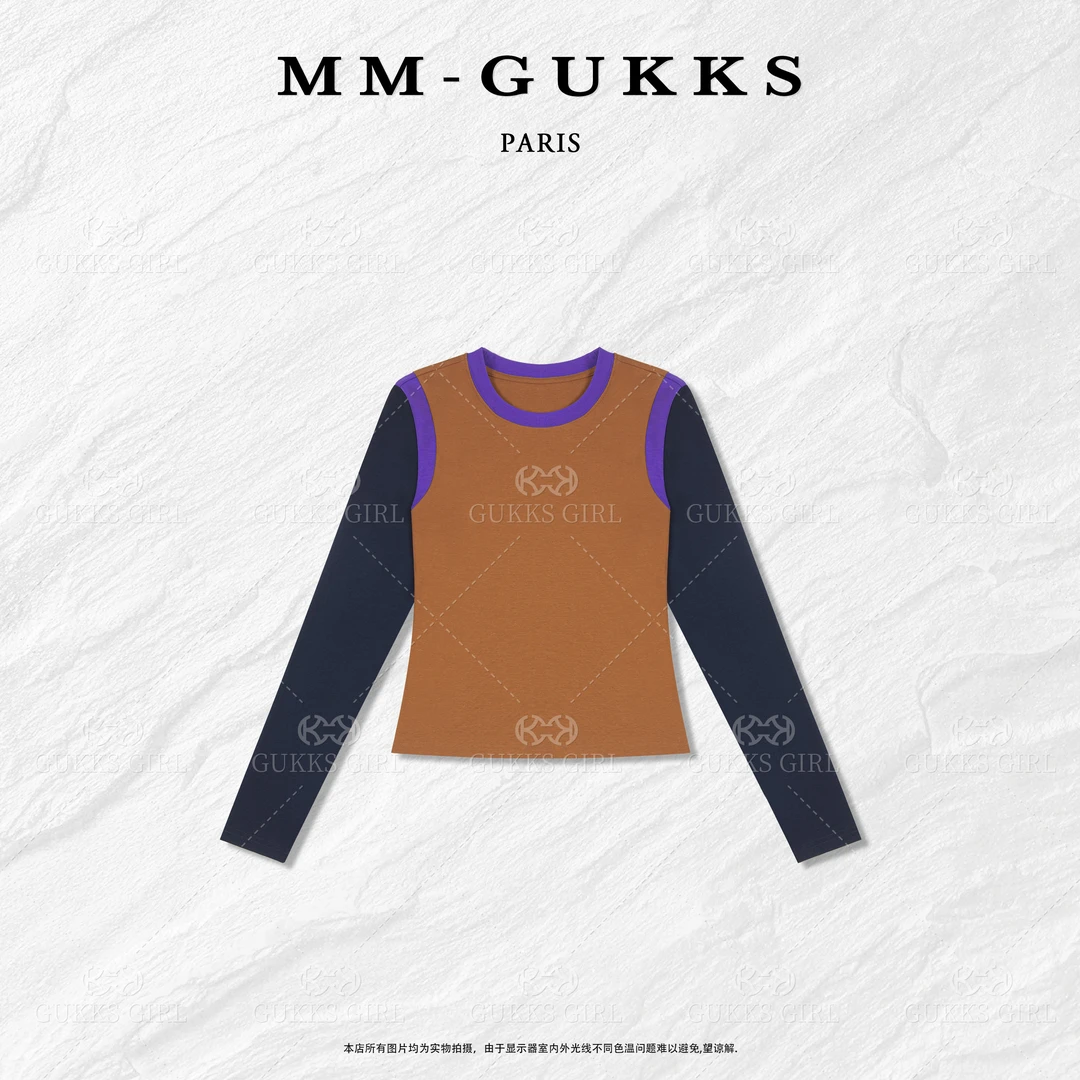 明明GUKKS『南瓜撞色』秋季设计师高质感拼色多巴胺时尚T恤上衣