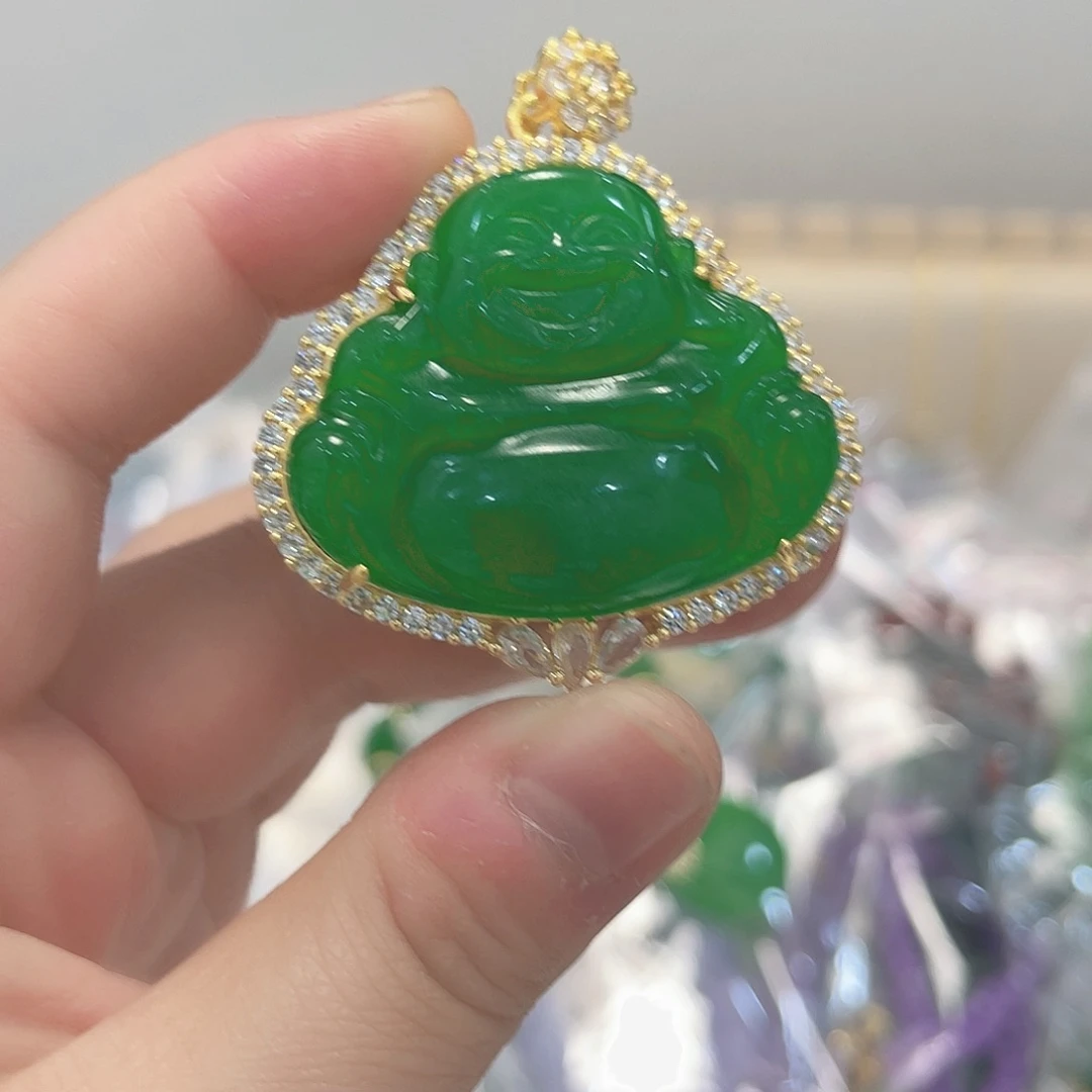 翡翠银S925镀金镶嵌颈饰吊坠