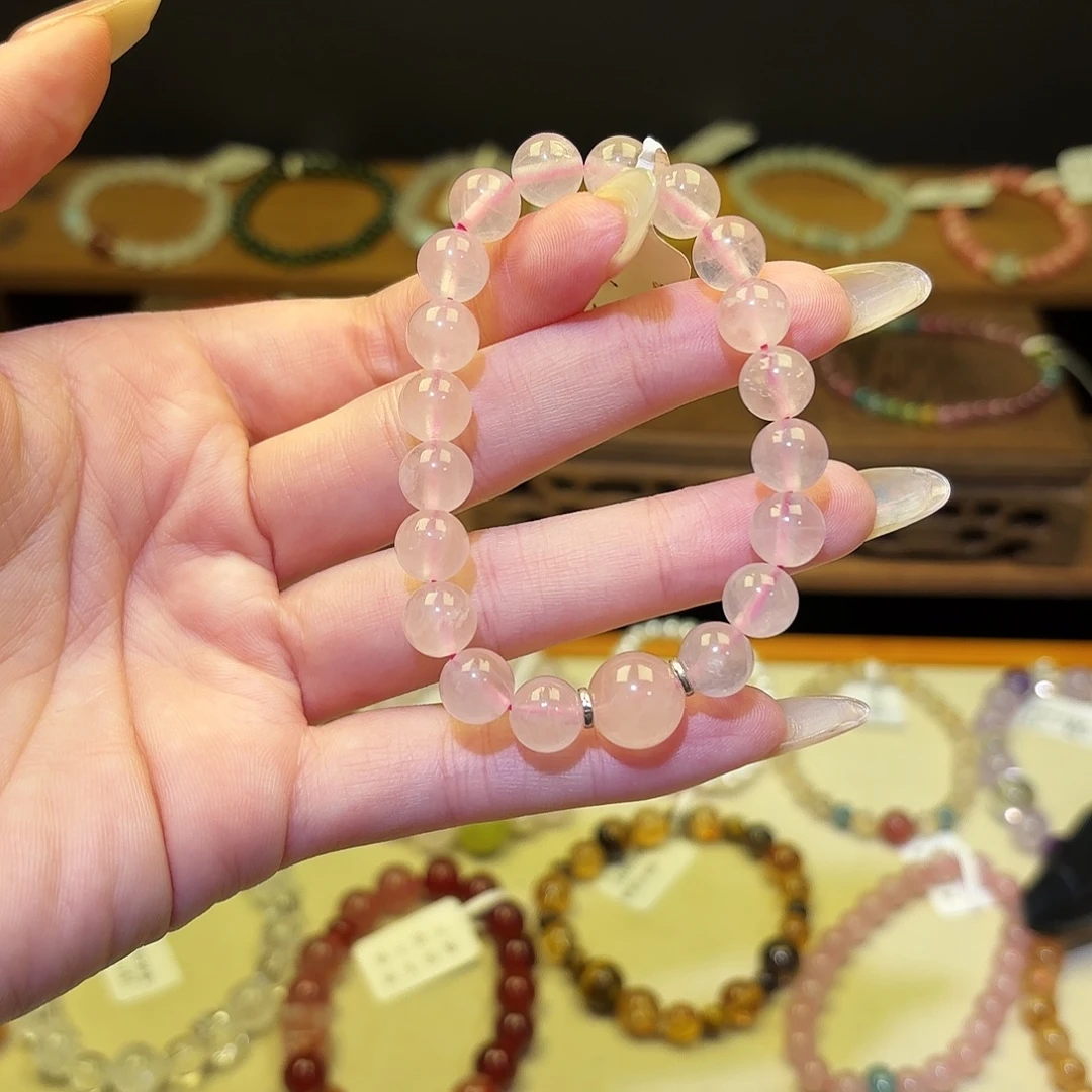 手链银S925镶嵌烟晶粉906