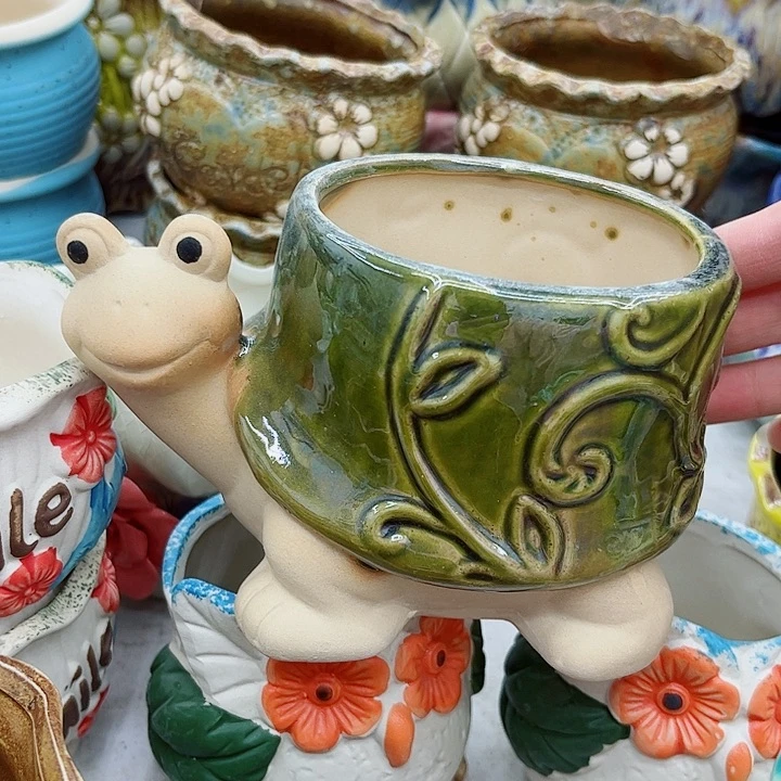 多肉绿植陶瓷花盆9.9包邮，有孔