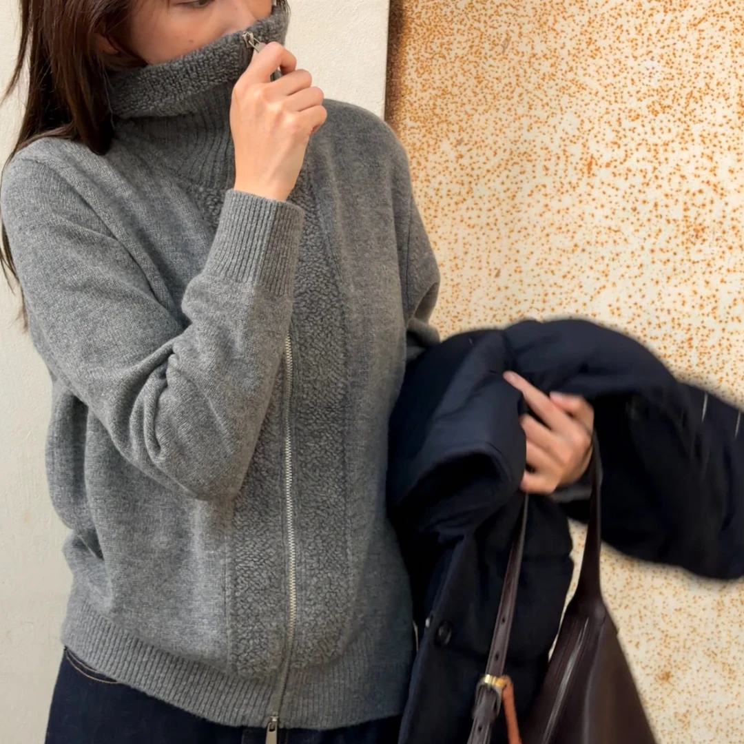 Ms.Qnn“慵懒风尚”山羊绒羊毛让更惬意重磅圈针针织开衫52C862 Q姐