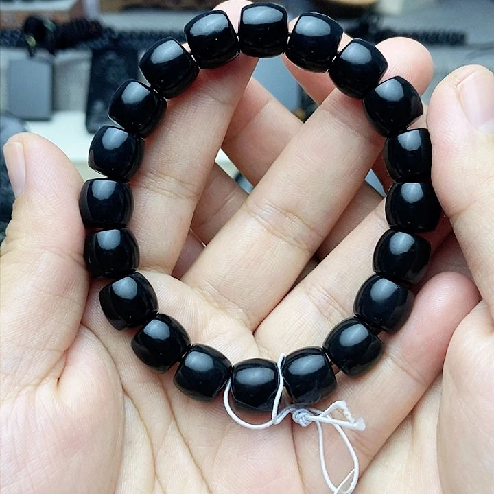 未镶嵌手链和田玉（墨玉）卡10.5精工直切手串