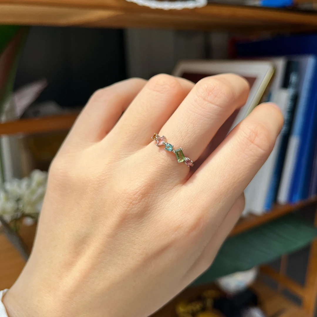 【郭老师】5粒碧玺戒指银镶开口