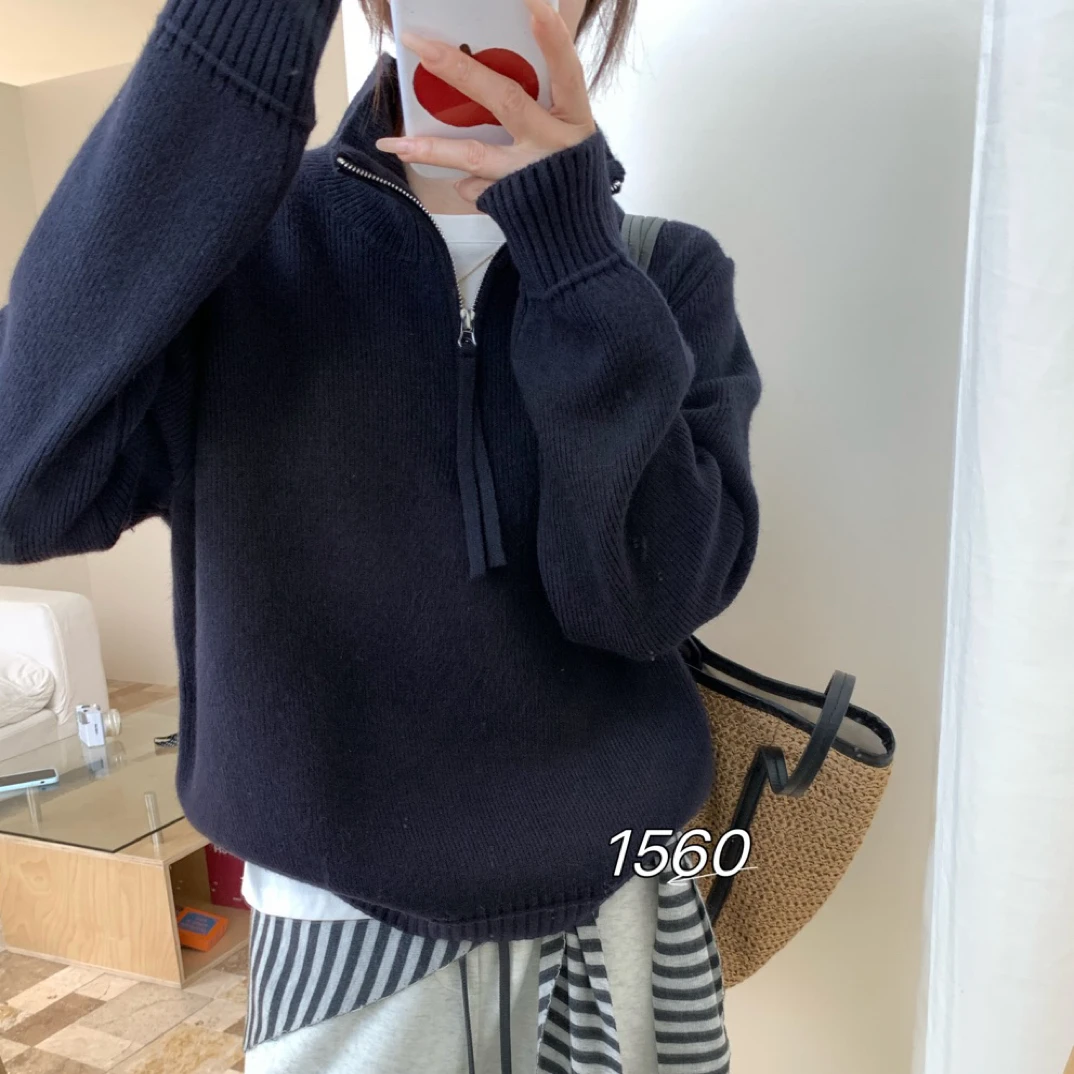 丹丹家加厚韩系洋气显瘦半拉链可翻领毛衣90～150斤