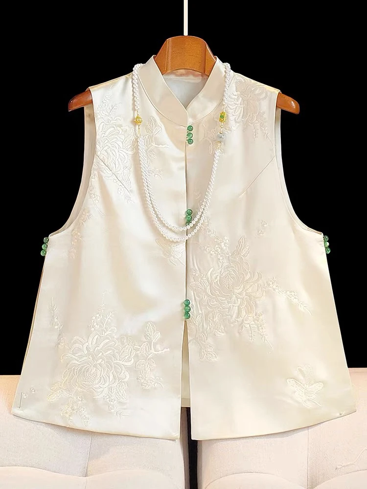 2025娇姿锦重磅高端中国风盘扣绿色珠扣刺绣马甲背心#251805