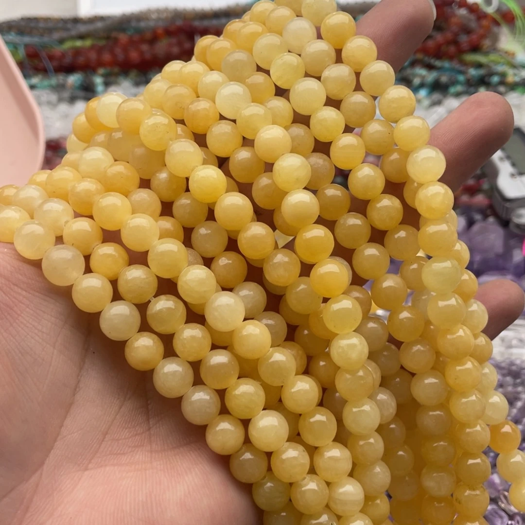 玛瑙/玉髓未镶嵌珠宝半成品艾**尔打包18条卡8缅黄玉圆珠