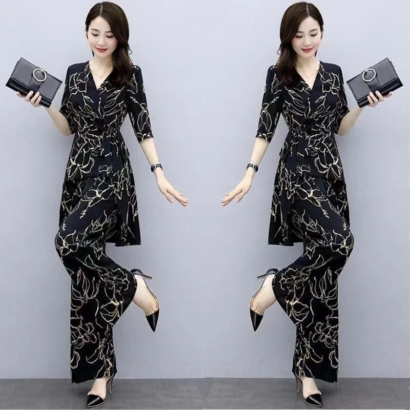 气质名媛系带阔腿裤套装夏季2025显瘦薄款两件套