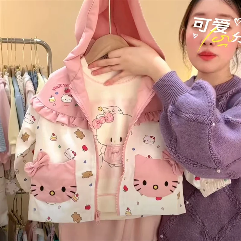 女童春秋款时尚卡通猫咪可爱兜外套儿童印花韩版洋气连帽外套C10