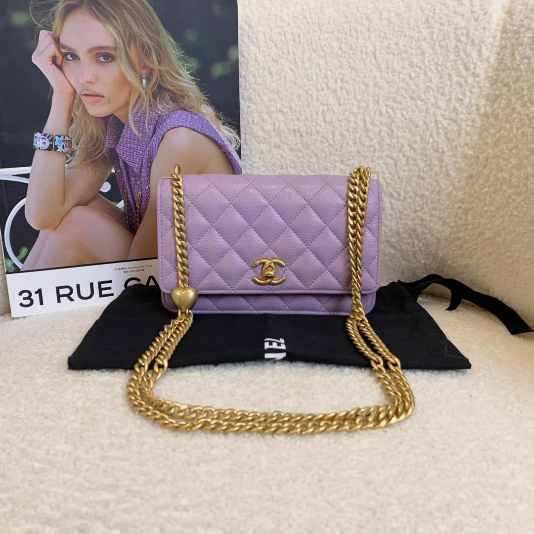 99新 Chanel/香奈儿 订金壹臻/24p紫色牛皮爱心金球woc/ 40176966