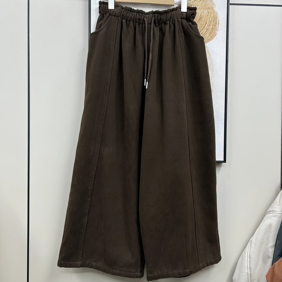 慵懒加绒黑色阔腿女裤秋冬季休闲时尚百搭长裤