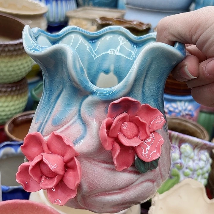 多肉绿植陶瓷花盆9.9包邮，有孔