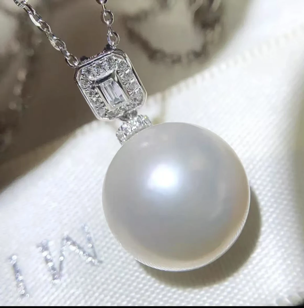 链子925银 方糖吊坠 14-15mm 极光几乎无暇贝珠经典