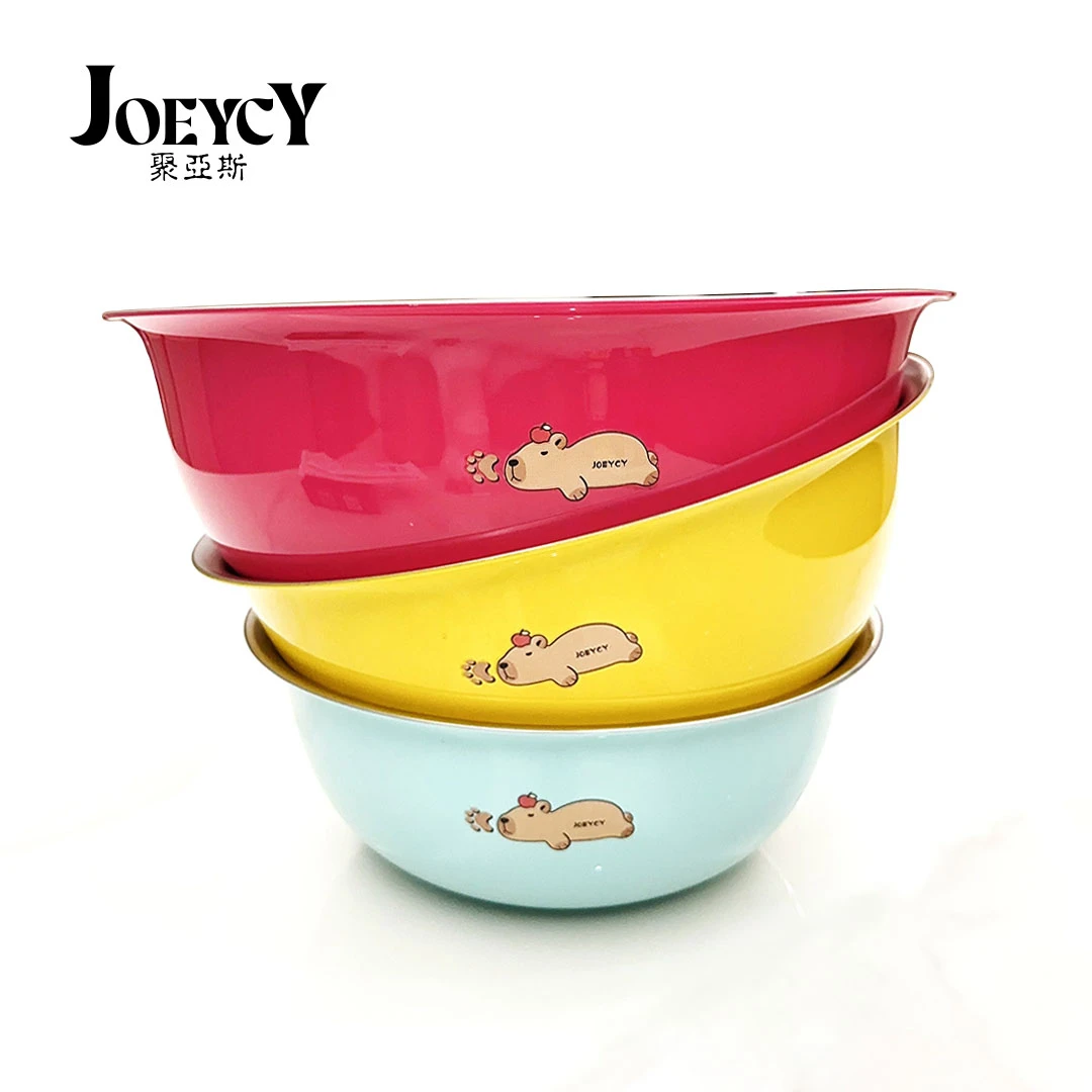 【三件套】卡皮巴拉彩色卡通和面盆洗菜打蛋和面拌肉馅带刻度沙拉盆