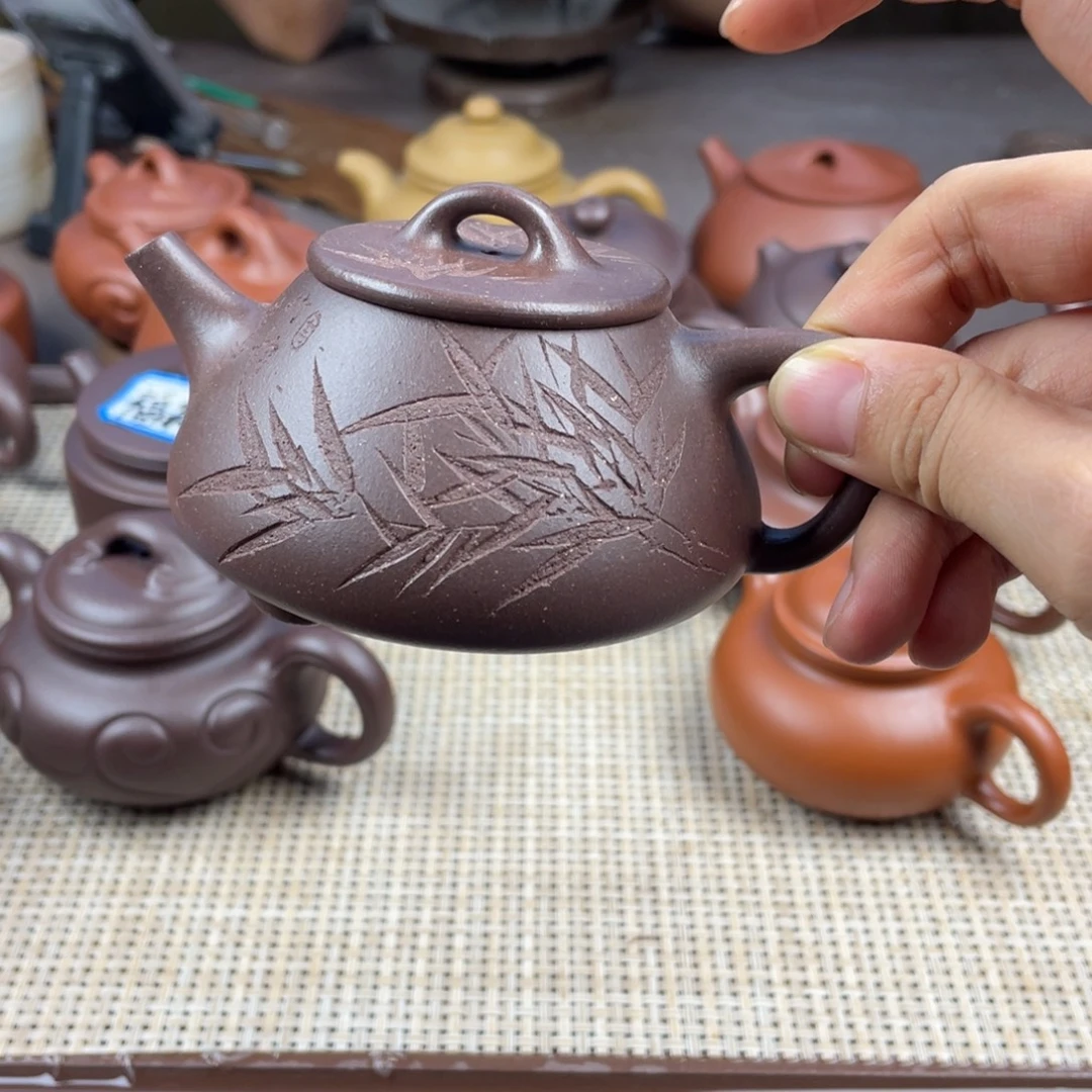 闲***致茶壶紫砂紫泥石瓢