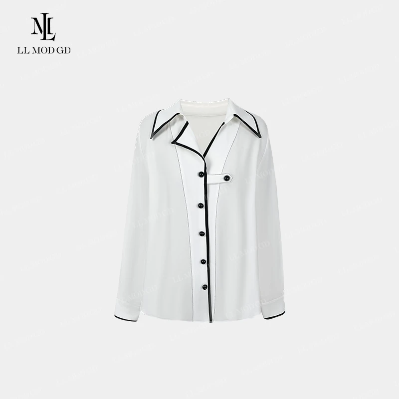 慕白 撞白色高级轻奢长袖衬衫春秋宽松显瘦百搭气质衬衣LL-260492