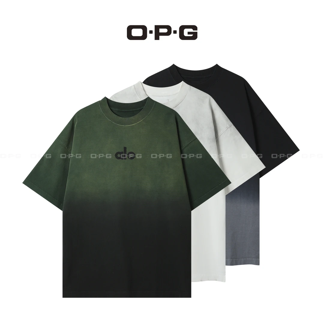 遥发服装【渐变色字母印花纯棉T恤】夏季新款情侣百搭短袖上衣YF010