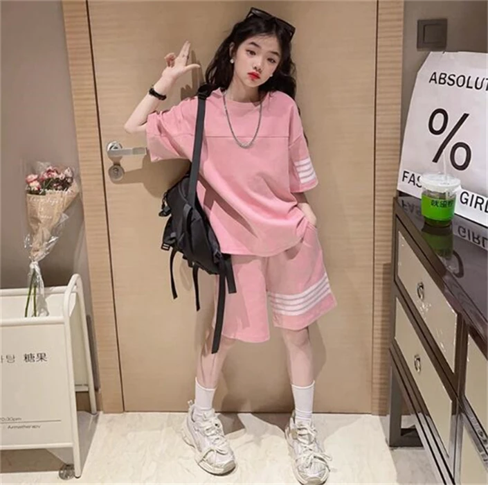 韩国女童短袖套装2025新款运动两件套中大童洋气韩版休闲儿童夏装