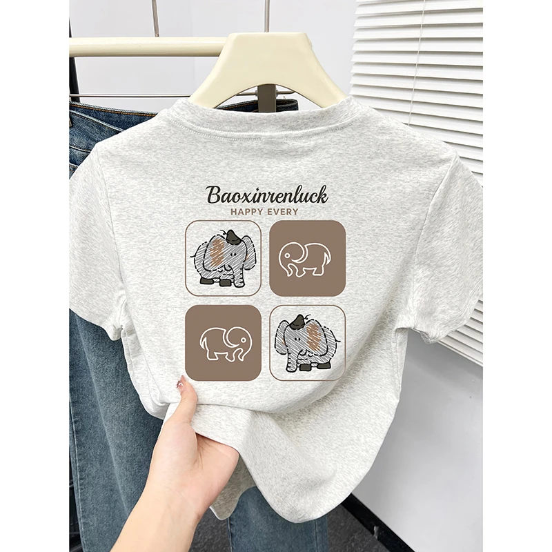 夏季新款圆领正肩短袖T恤女韩版小个子减龄前后印花上衣打底衫ins