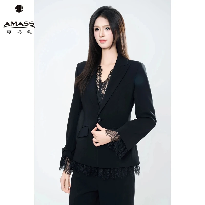 AMASS/阿玛施新款高级总裁小西装蕾丝收腰利落显瘦西服外套540059