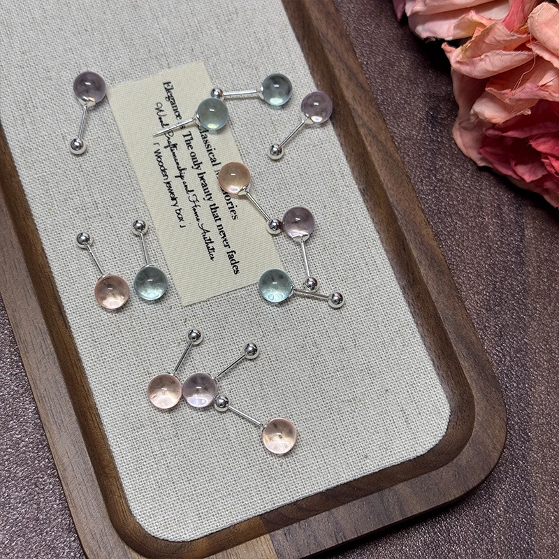 铜合金亚克力耳饰 海蓝泡泡珠耳钉螺纹精致高级设计耳环百搭耳钉