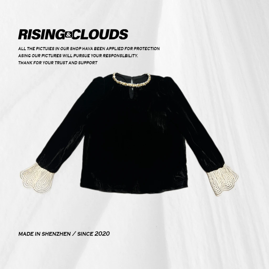 RISING&CLOUDS莎莎【情诗】深圳南油钉珠圆领丝绒小衫120353