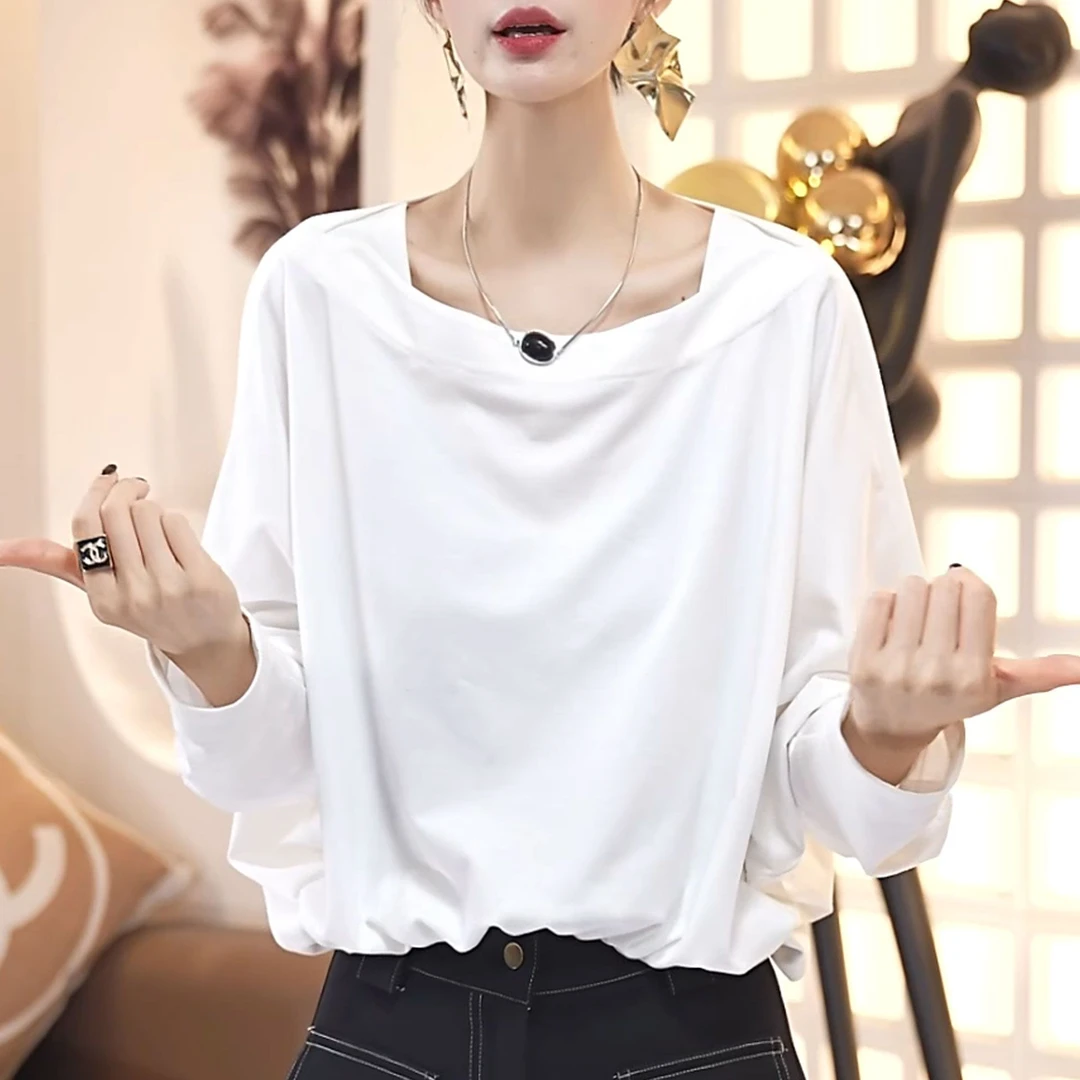 2025秋季新款日常通勤风拼接韩版上衣女时尚简约显瘦纯色长袖T恤