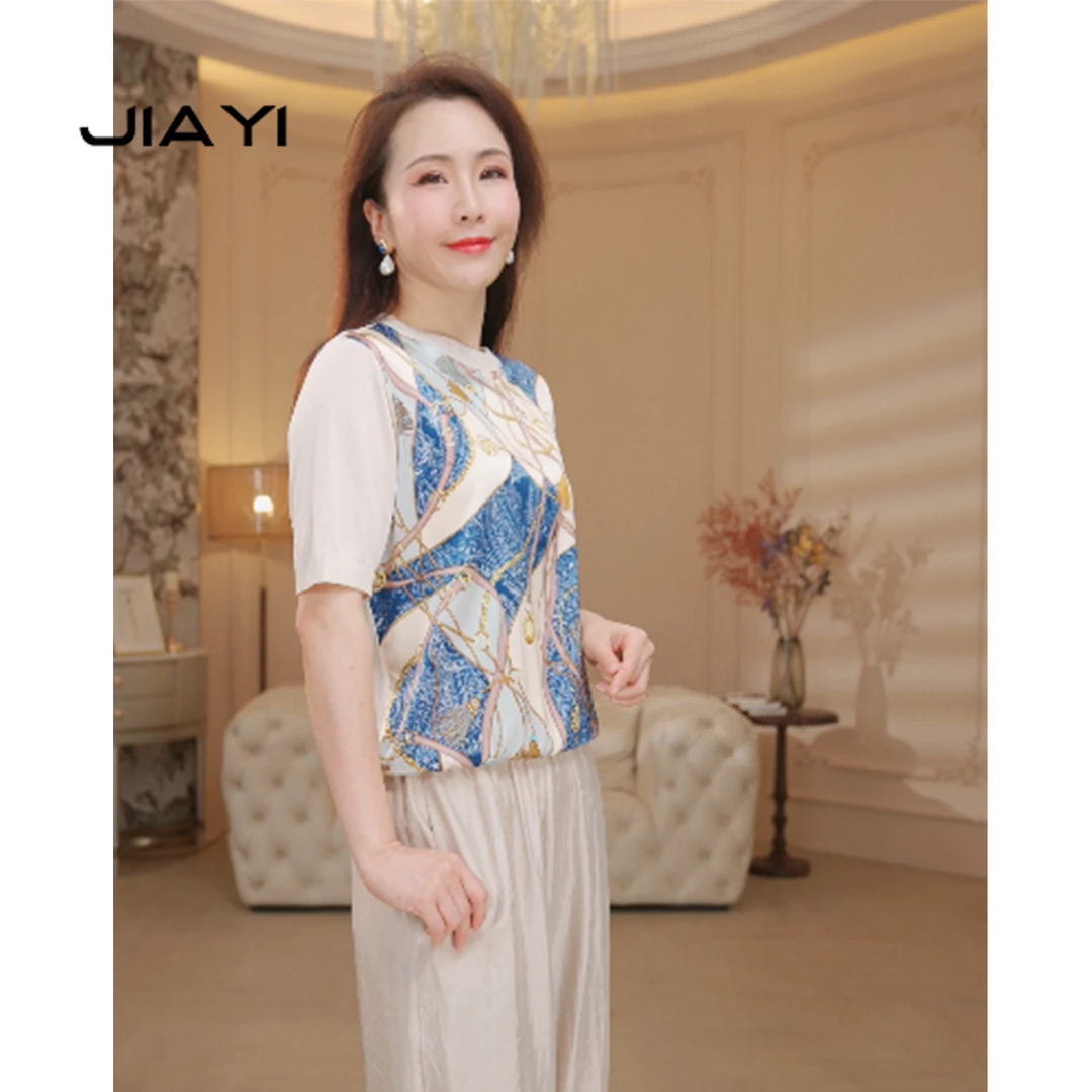 【嘉一】复古奢华英伦风桑蚕丝圆领T恤 JYX-23-ZZZC01