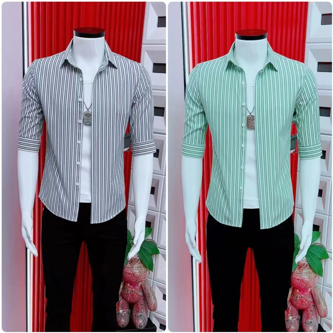 夏季时尚男士衬衫修身短袖新款垂感高级百搭商务休闲格子衬衣透气