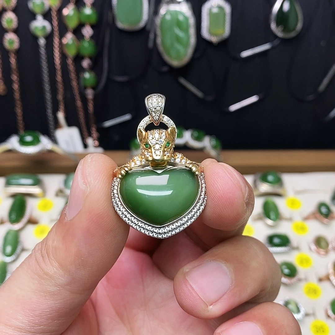 和田玉（碧玉）银S925镶嵌颈饰