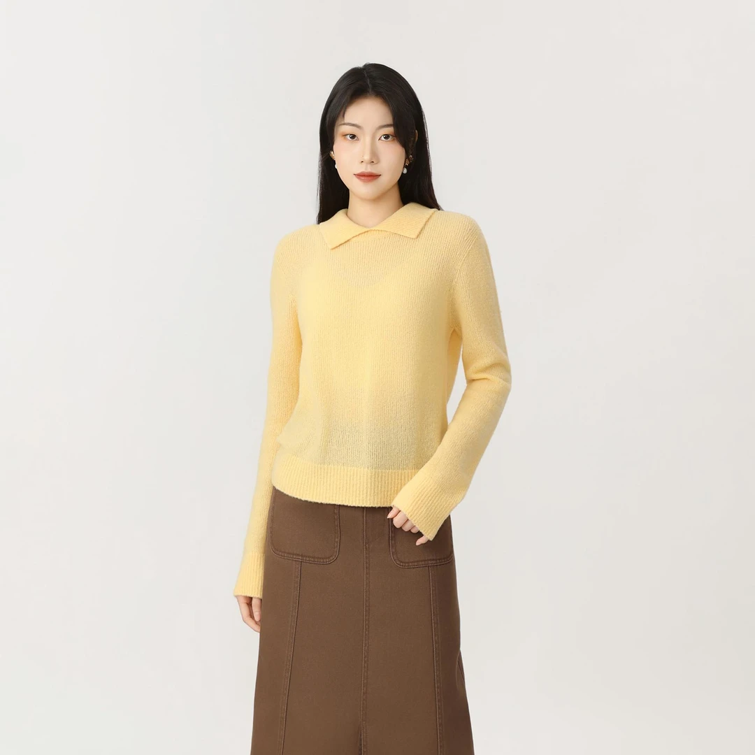 GIRDEAR/哥弟秋季琥珀流光绵羊毛休闲时尚翻领套头针织衫女138072