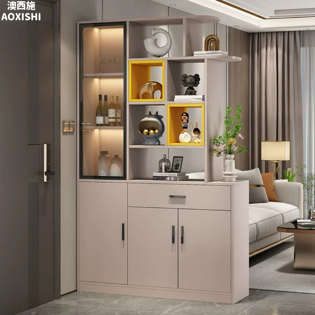 澳西施实木玄关柜入户家用轻奢客厅间厅装饰屏风隔断储物酒柜鞋柜