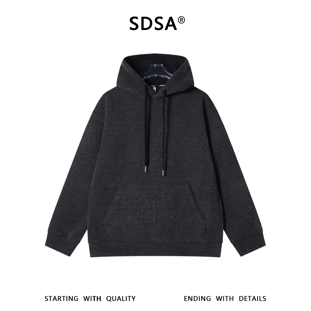 SDSA男士秋冬新款痞帅男装潮牌绒面提花抽绳连帽卫衣百搭时尚上衣