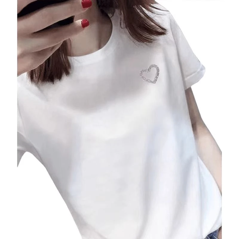 欧洲站大版减龄半袖洋气t恤女个性镶钻欧货遮肚子修身短袖上衣