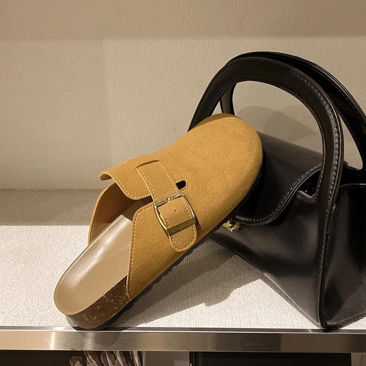 包头半拖鞋女04新款春季新款平底厚底复古百搭懒人拖鞋女休闲ins