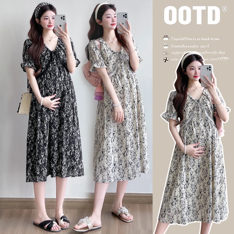 2025孕妇装夏款新款洋气碎花连衣裙宽松气质显瘦夏季中长款裙子