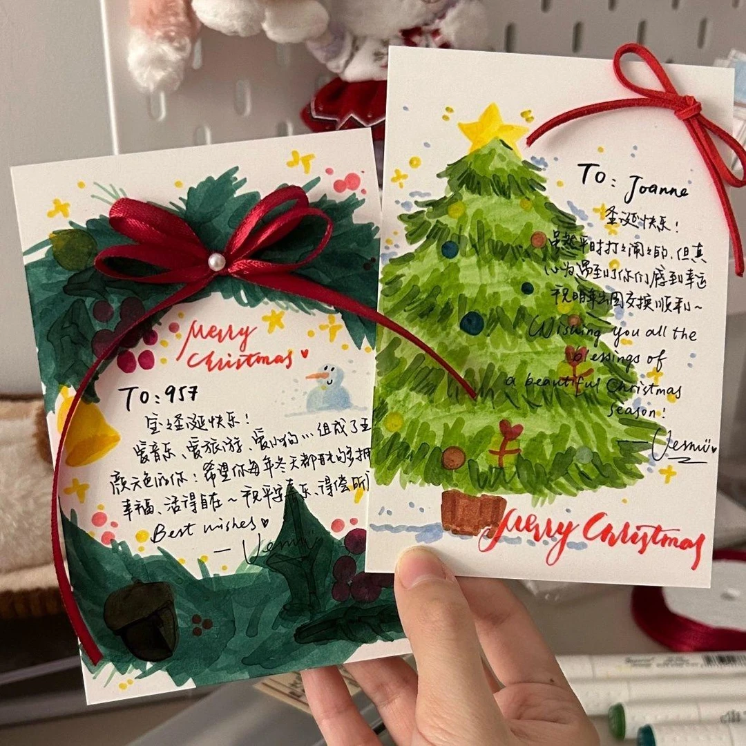新款圣诞节贺卡圣诞树礼盒卡片吊牌创意高级平安夜留言新款卡片