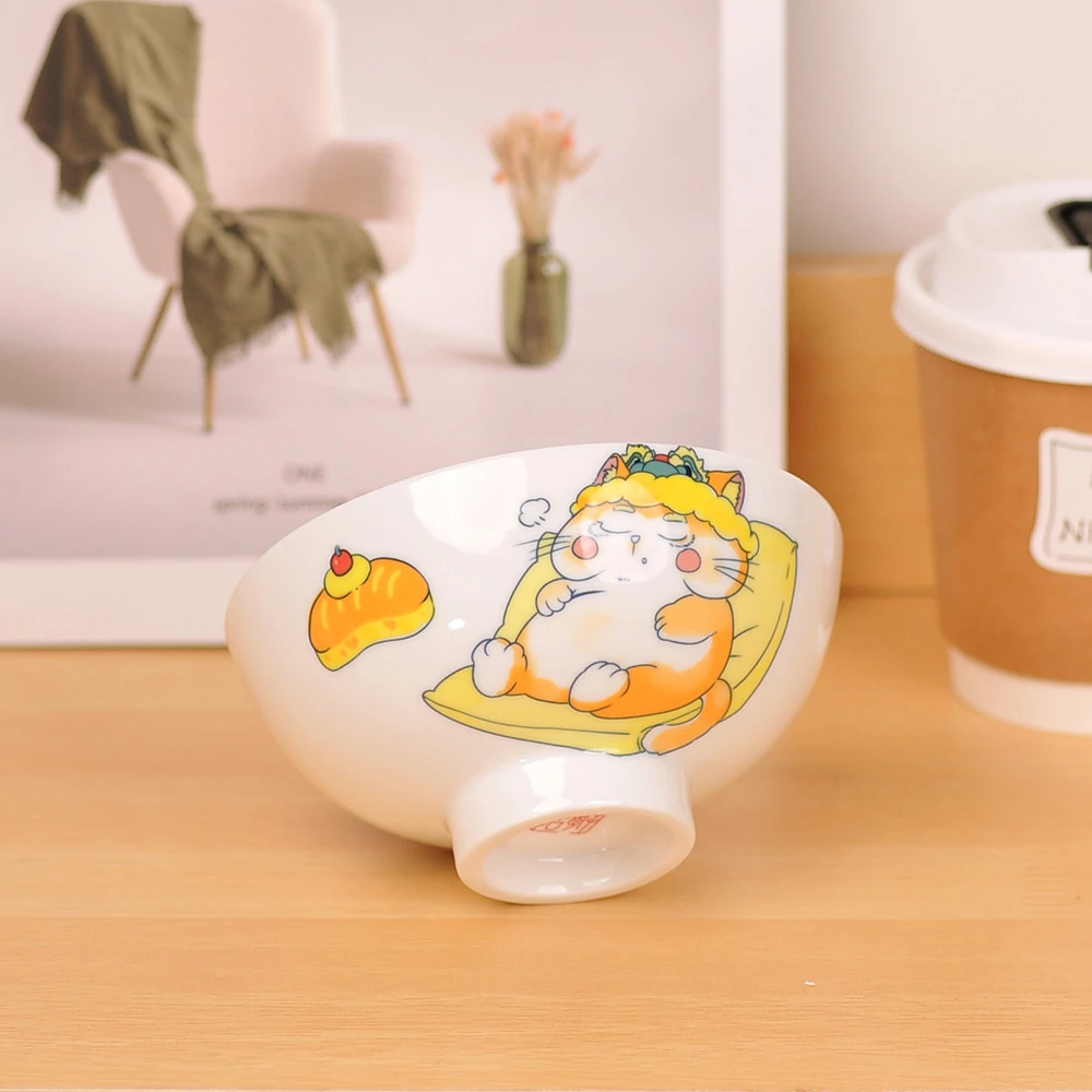造辞原创 猫咪5.2英寸高脚碗景德镇高温陶瓷餐具易清洗环保釉下彩