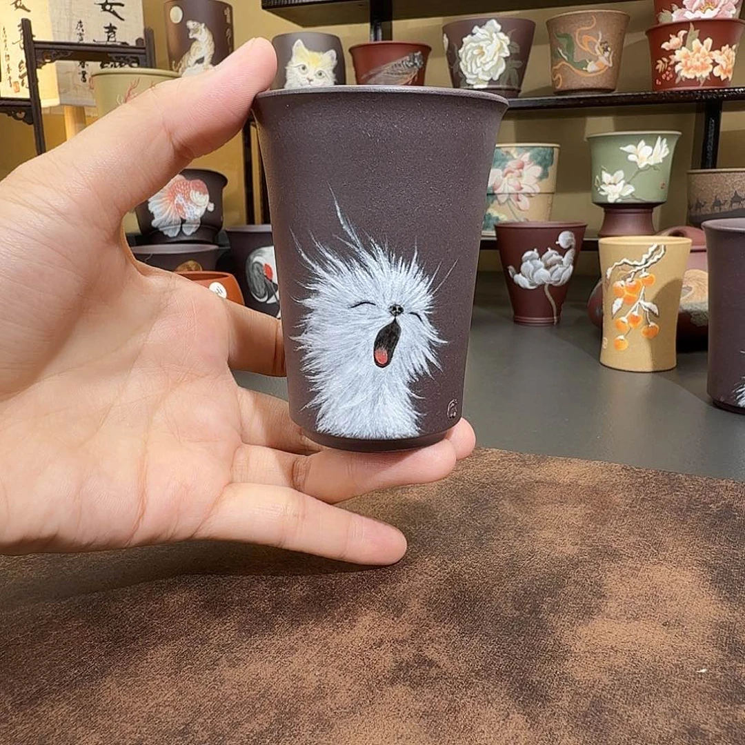 乎***兮茶杯紫砂泥绘紫砂杯